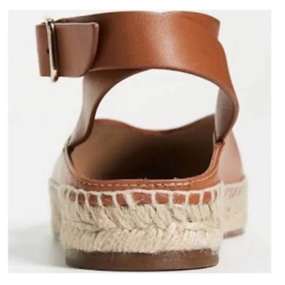 Stuart Weitzman Toga Cognac Brown Leather Ankle Wrap Espadrille Women’s Size 7 M